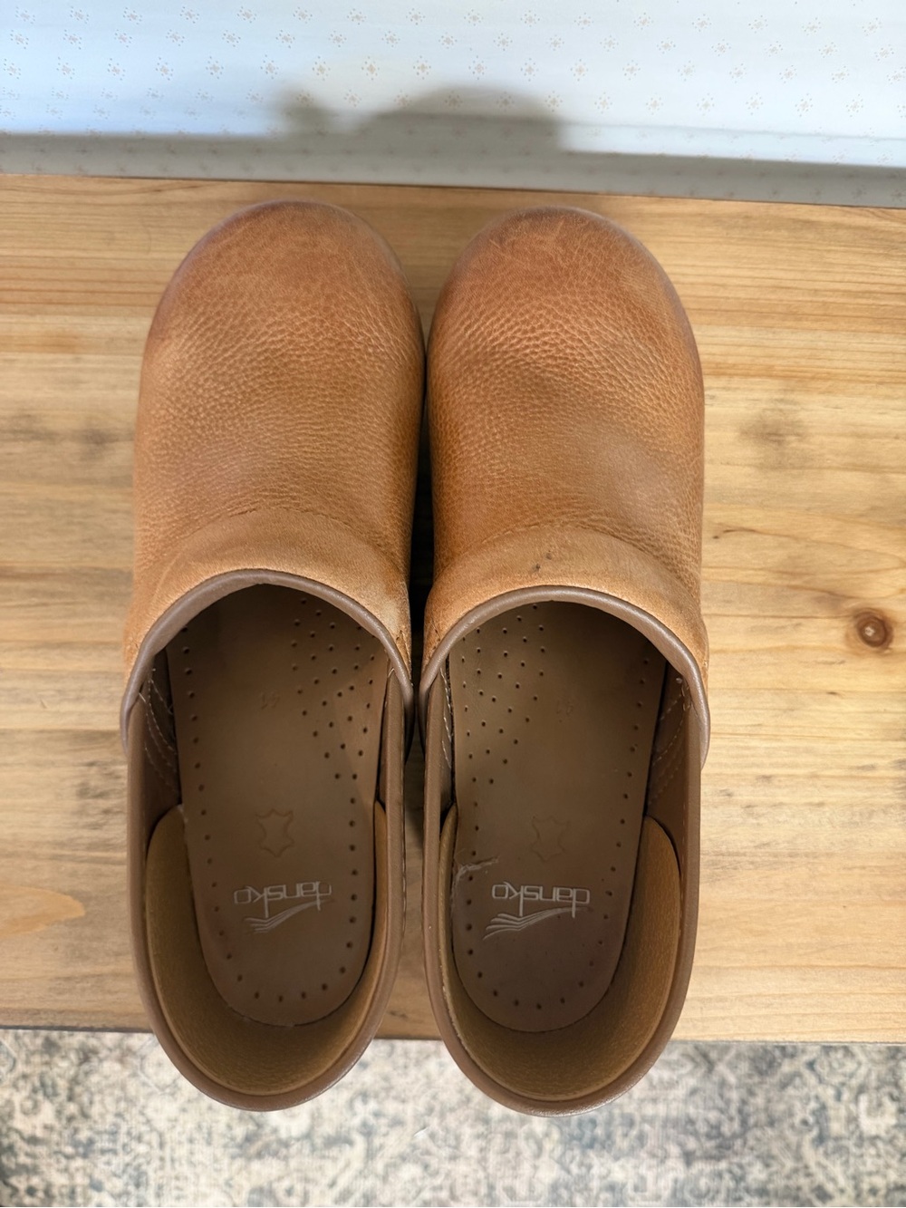 Dansko Men's Cognac Leather Slip-On Clogs